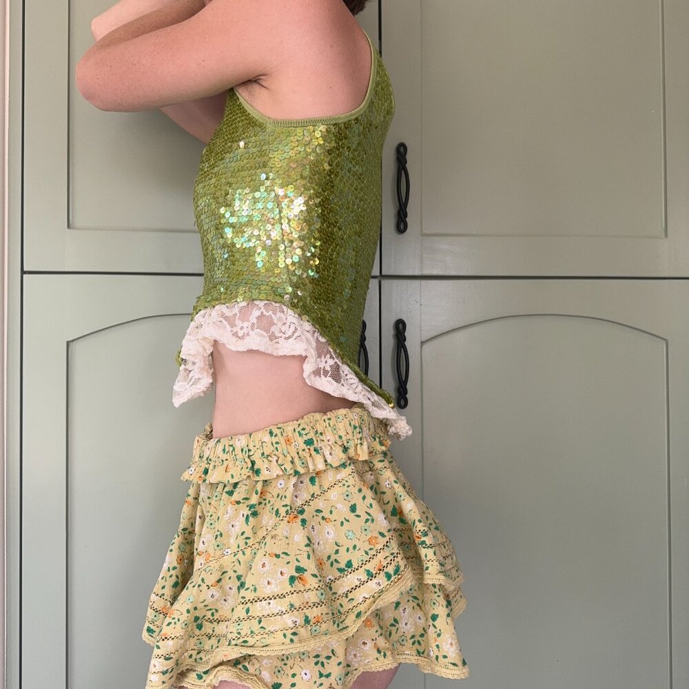 Green Upcycled Sequence Lace Top